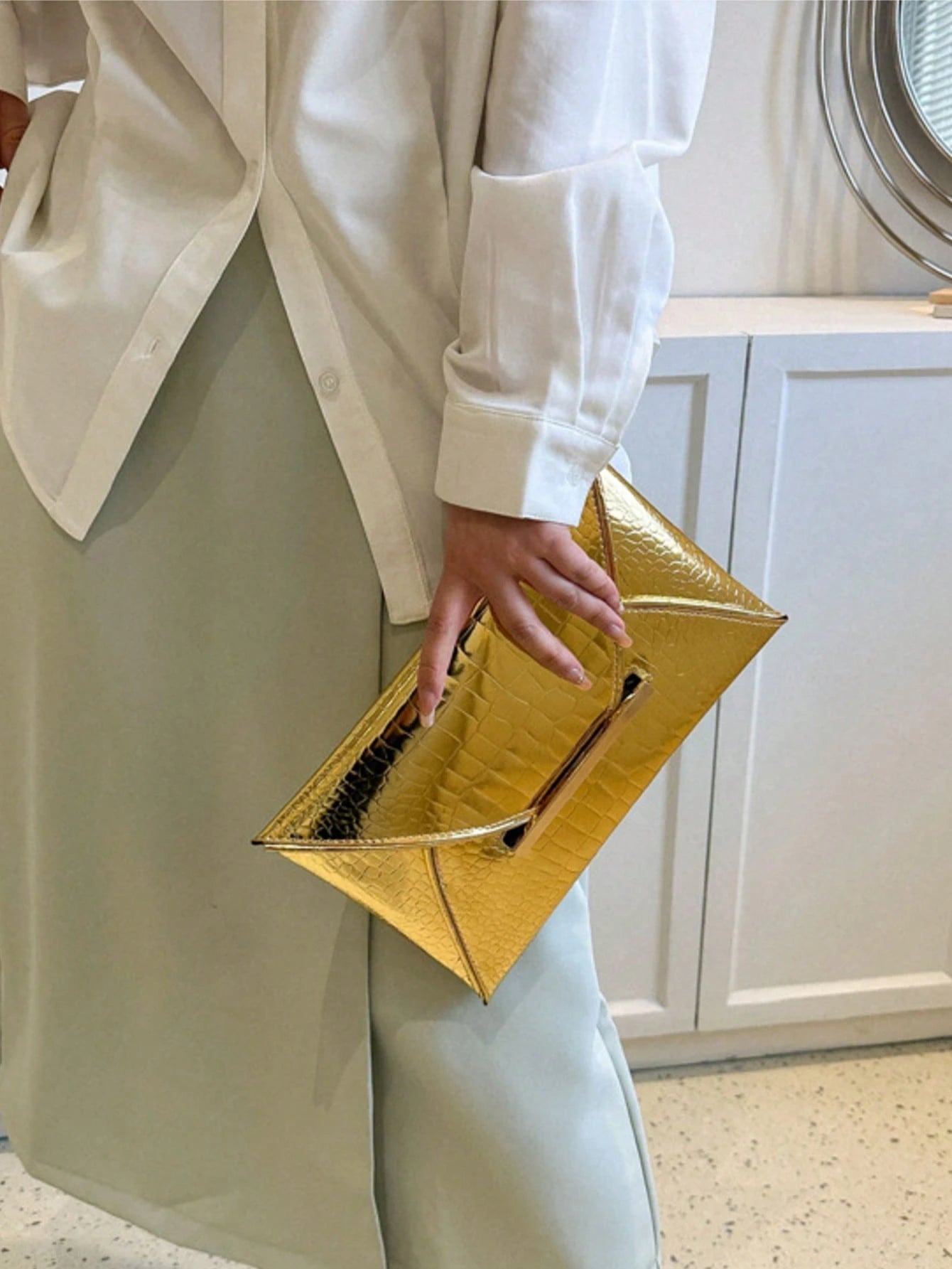 Crocodile Print, Snake Print, Solid Color, Minimalist, Fashionable, Casual PU Clutch, Envelope Bag, Fashionable Clutch Bags For Woman