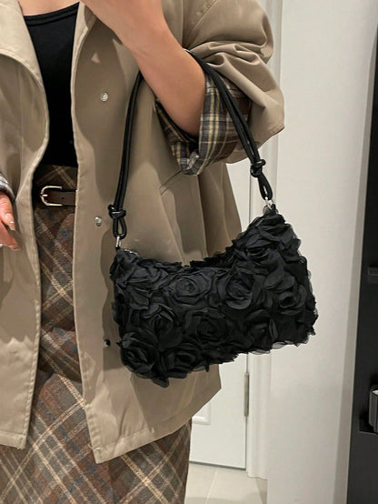 Fashionable Solid-Color Metal Chain Straw Crescent Moon Tote Bag, Women's Multi-Purpose Handbag, Clutch, Beach Bag, Casual Straw Handbag, Phone Pouch