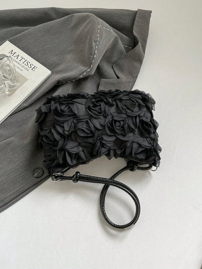 Fashionable Solid-Color Metal Chain Straw Crescent Moon Tote Bag, Women's Multi-Purpose Handbag, Clutch, Beach Bag, Casual Straw Handbag, Phone Pouch