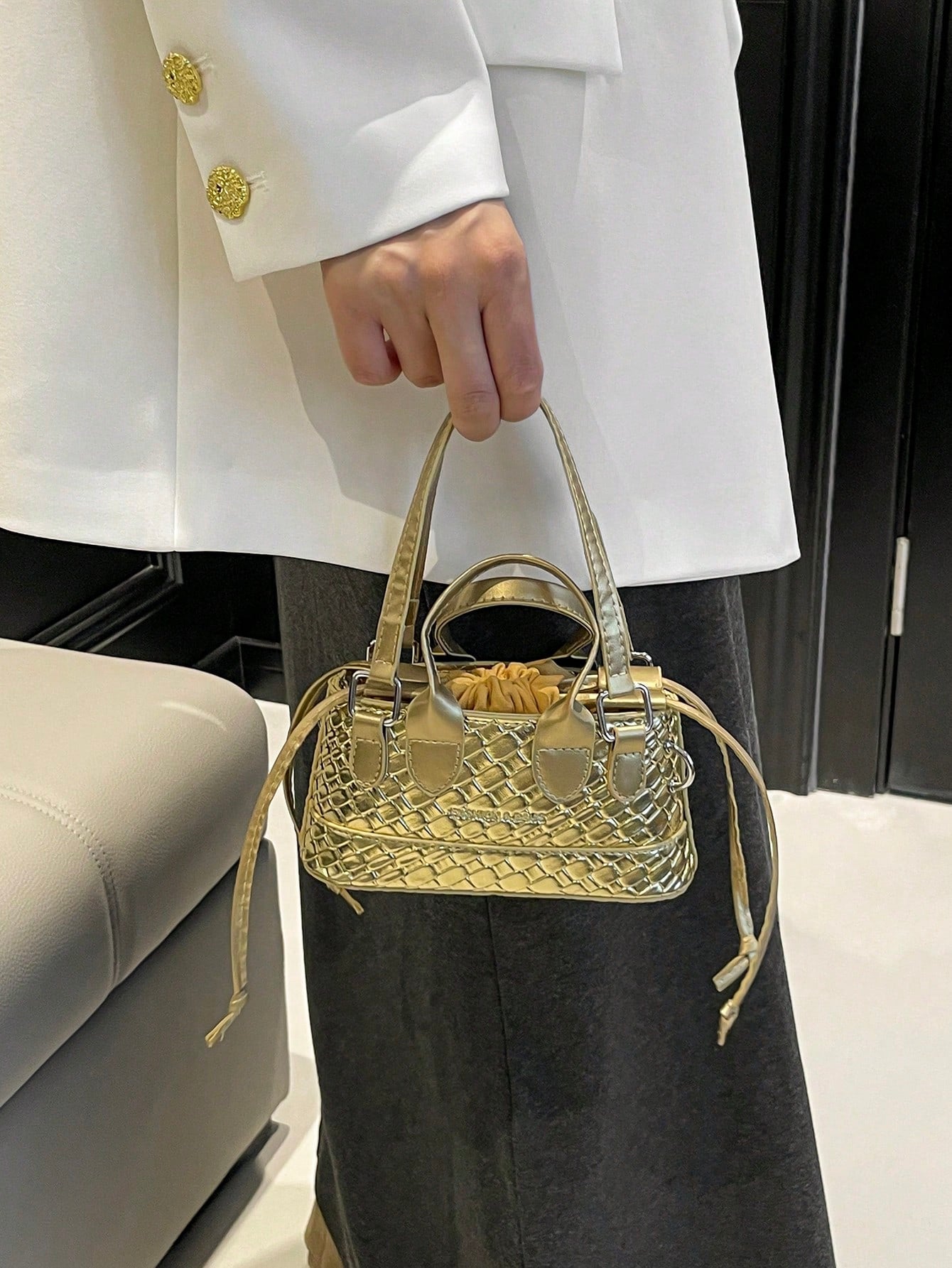 Crocodile Embossed Bucket Bag Mini Drawstring Design Funky