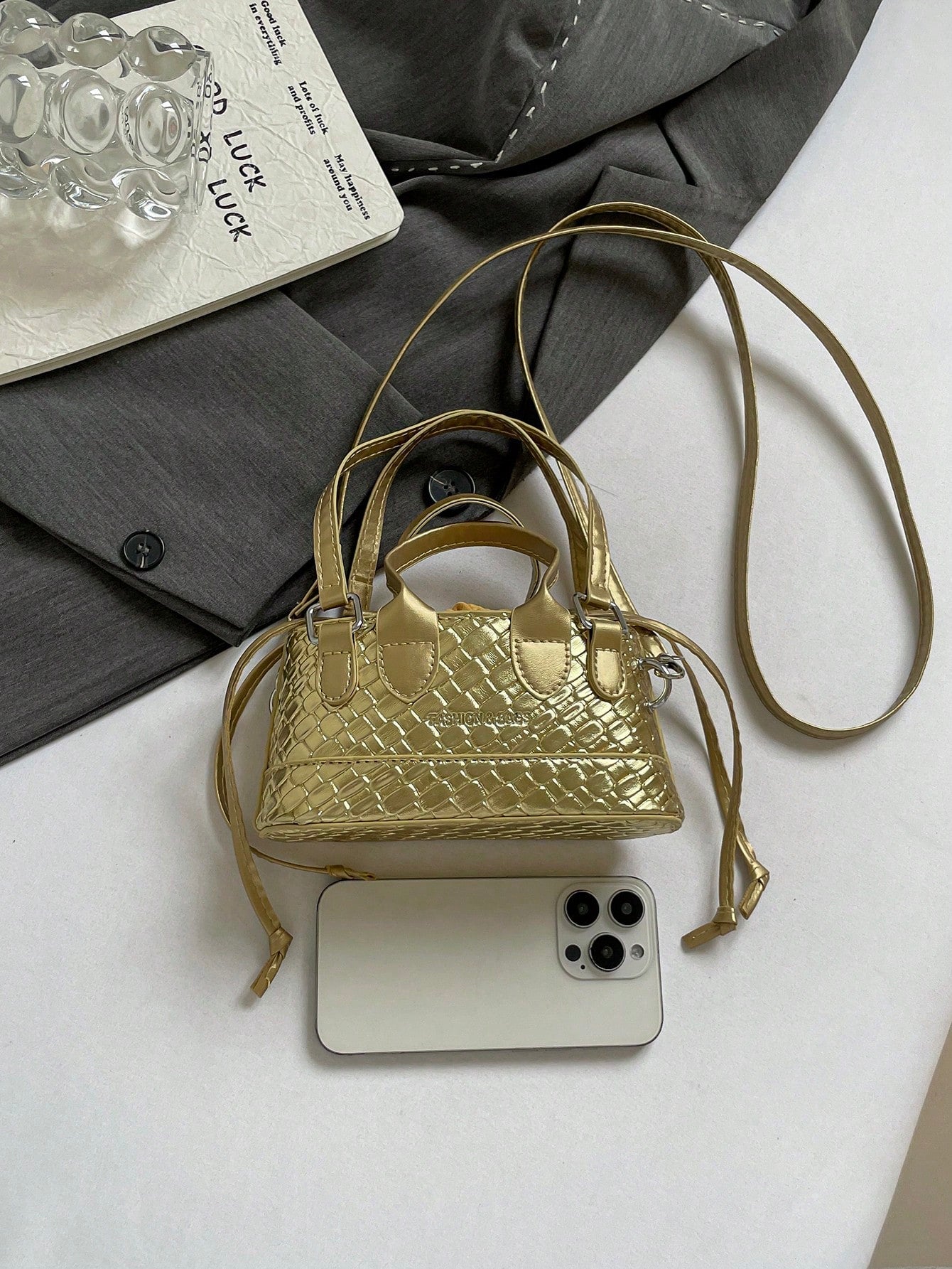 Crocodile Embossed Bucket Bag Mini Drawstring Design Funky