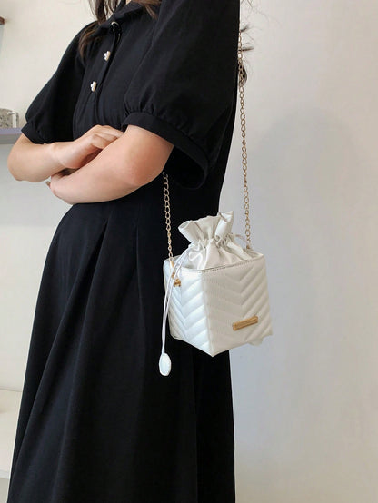 Women's Drawstring Closure Square Mini Chain Crossbody Bag