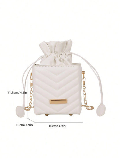 Women's Drawstring Closure Square Mini Chain Crossbody Bag