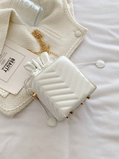 Women's Drawstring Closure Square Mini Chain Crossbody Bag