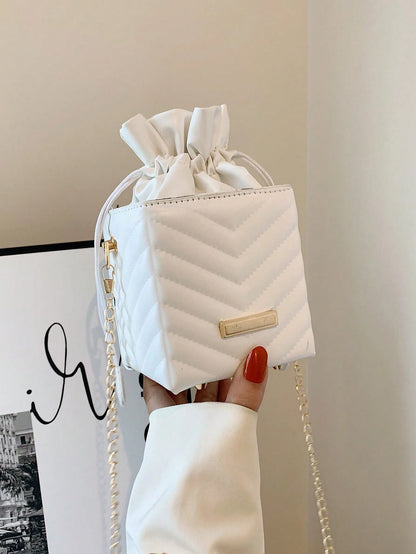 Women's Drawstring Closure Square Mini Chain Crossbody Bag