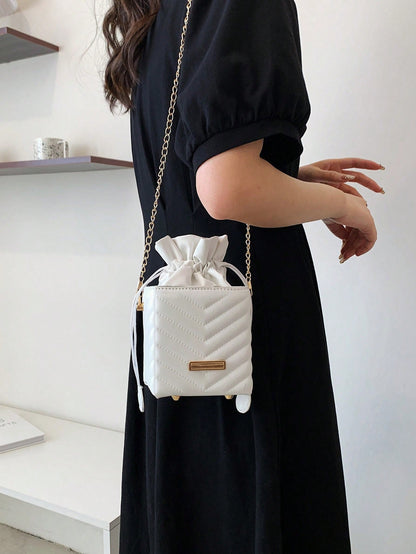 Women's Drawstring Closure Square Mini Chain Crossbody Bag
