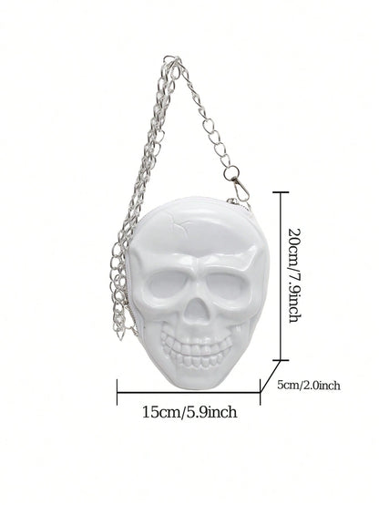 BAILEE 1 Pc Fashionable Personalized Punk Style And Cool Halloween Theme Solid Color Silicone Skull Bag With Zipper Closure And Metal Chain Design For Women's Crossbody Bag For Halloween Themed Party&Halloween Costume Matching&Halloween Gift