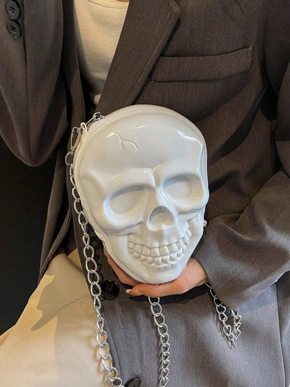 BAILEE 1 Pc Fashionable Personalized Punk Style And Cool Halloween Theme Solid Color Silicone Skull Bag With Zipper Closure And Metal Chain Design For Women's Crossbody Bag For Halloween Themed Party&Halloween Costume Matching&Halloween Gift