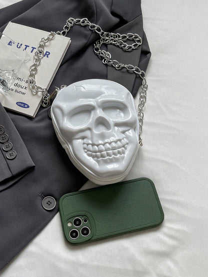 BAILEE 1 Pc Fashionable Personalized Punk Style And Cool Halloween Theme Solid Color Silicone Skull Bag With Zipper Closure And Metal Chain Design For Women's Crossbody Bag For Halloween Themed Party&Halloween Costume Matching&Halloween Gift