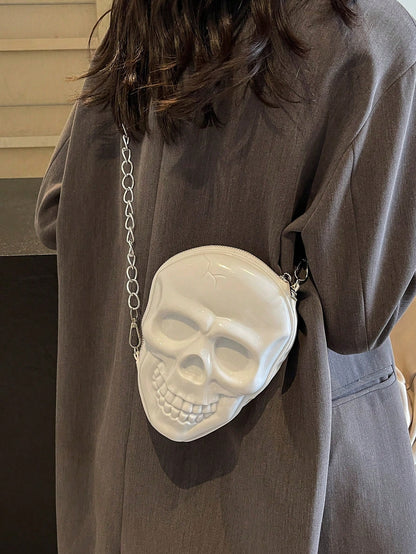 BAILEE 1 Pc Fashionable Personalized Punk Style And Cool Halloween Theme Solid Color Silicone Skull Bag With Zipper Closure And Metal Chain Design For Women's Crossbody Bag For Halloween Themed Party&Halloween Costume Matching&Halloween Gift
