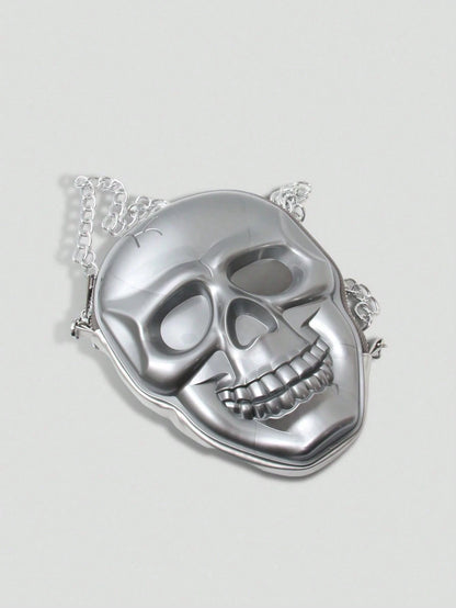 BAILEE 1 Pc Fashionable Personalized Punk Style And Cool Halloween Theme Solid Color Silicone Skull Bag With Zipper Closure And Metal Chain Design For Women's Crossbody Bag For Halloween Themed Party&Halloween Costume Matching&Halloween Gift