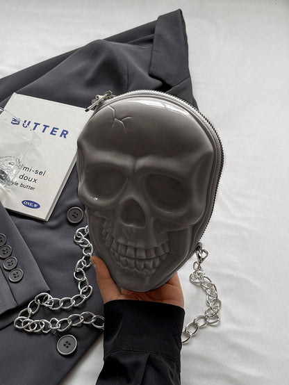 BAILEE 1 Pc Fashionable Personalized Punk Style And Cool Halloween Theme Solid Color Silicone Skull Bag With Zipper Closure And Metal Chain Design For Women's Crossbody Bag For Halloween Themed Party&Halloween Costume Matching&Halloween Gift