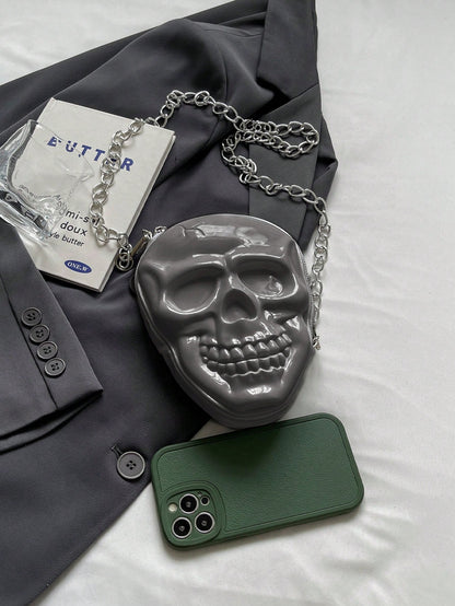 BAILEE 1 Pc Fashionable Personalized Punk Style And Cool Halloween Theme Solid Color Silicone Skull Bag With Zipper Closure And Metal Chain Design For Women's Crossbody Bag For Halloween Themed Party&Halloween Costume Matching&Halloween Gift