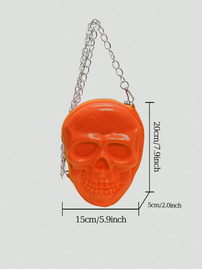 BAILEE 1 Pc Fashionable Personalized Punk Style And Cool Halloween Theme Solid Color Silicone Skull Bag With Zipper Closure And Metal Chain Design For Women's Crossbody Bag For Halloween Themed Party&Halloween Costume Matching&Halloween Gift
