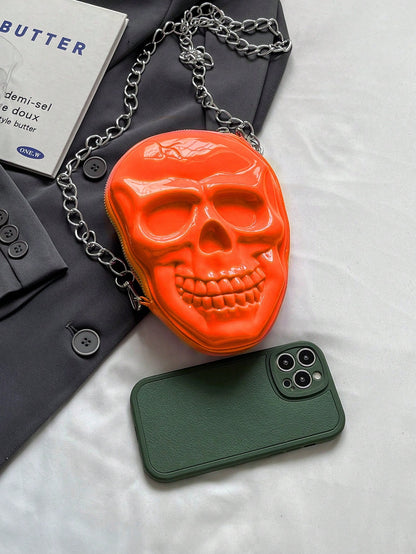 BAILEE 1 Pc Fashionable Personalized Punk Style And Cool Halloween Theme Solid Color Silicone Skull Bag With Zipper Closure And Metal Chain Design For Women's Crossbody Bag For Halloween Themed Party&Halloween Costume Matching&Halloween Gift