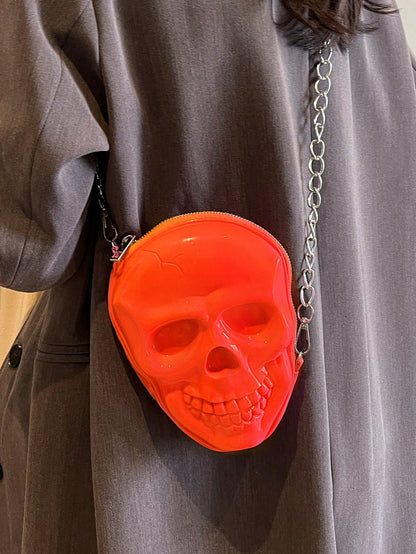 BAILEE 1 Pc Fashionable Personalized Punk Style And Cool Halloween Theme Solid Color Silicone Skull Bag With Zipper Closure And Metal Chain Design For Women's Crossbody Bag For Halloween Themed Party&Halloween Costume Matching&Halloween Gift