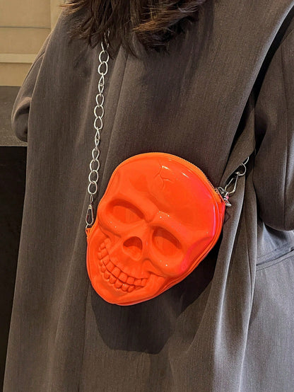 BAILEE 1 Pc Fashionable Personalized Punk Style And Cool Halloween Theme Solid Color Silicone Skull Bag With Zipper Closure And Metal Chain Design For Women's Crossbody Bag For Halloween Themed Party&Halloween Costume Matching&Halloween Gift