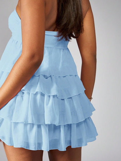 MISSGUIDED Strapless Mini Dress Tiered Ruffle Party Cocktail Wedding Guest Bridesmaid Twist Front Empire Waist