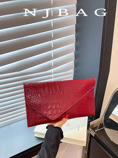 Crocodile Print, Snake Print, Solid Color, Minimalist, Fashionable, Casual PU Clutch, Envelope Bag, Fashionable Clutch Bags For Woman