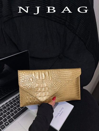 Crocodile Print, Snake Print, Solid Color, Minimalist, Fashionable, Casual PU Clutch, Envelope Bag, Fashionable Clutch Bags For Woman
