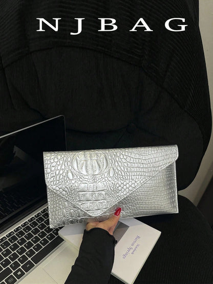 Crocodile Print, Snake Print, Solid Color, Minimalist, Fashionable, Casual PU Clutch, Envelope Bag, Fashionable Clutch Bags For Woman