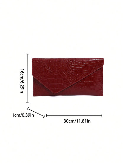 Crocodile Print, Snake Print, Solid Color, Minimalist, Fashionable, Casual PU Clutch, Envelope Bag, Fashionable Clutch Bags For Woman