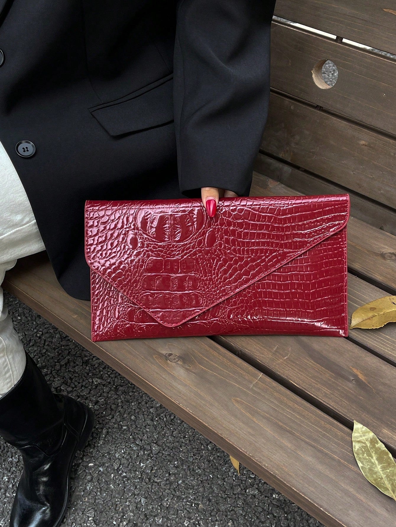 Crocodile Print, Snake Print, Solid Color, Minimalist, Fashionable, Casual PU Clutch, Envelope Bag, Fashionable Clutch Bags For Woman