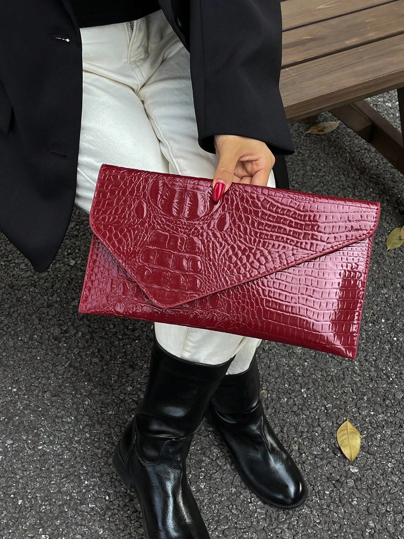 Crocodile Print, Snake Print, Solid Color, Minimalist, Fashionable, Casual PU Clutch, Envelope Bag, Fashionable Clutch Bags For Woman