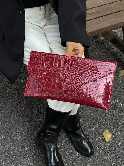 Crocodile Print, Snake Print, Solid Color, Minimalist, Fashionable, Casual PU Clutch, Envelope Bag, Fashionable Clutch Bags For Woman