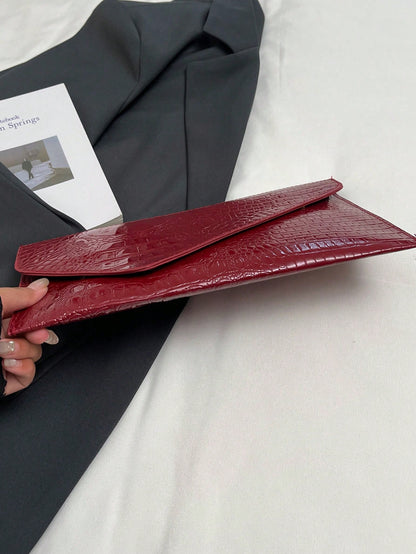 Crocodile Print, Snake Print, Solid Color, Minimalist, Fashionable, Casual PU Clutch, Envelope Bag, Fashionable Clutch Bags For Woman