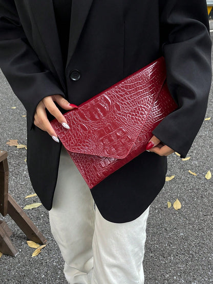 Crocodile Print, Snake Print, Solid Color, Minimalist, Fashionable, Casual PU Clutch, Envelope Bag, Fashionable Clutch Bags For Woman