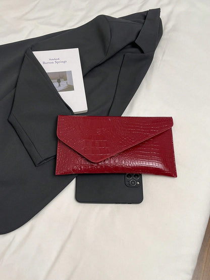 Crocodile Print, Snake Print, Solid Color, Minimalist, Fashionable, Casual PU Clutch, Envelope Bag, Fashionable Clutch Bags For Woman