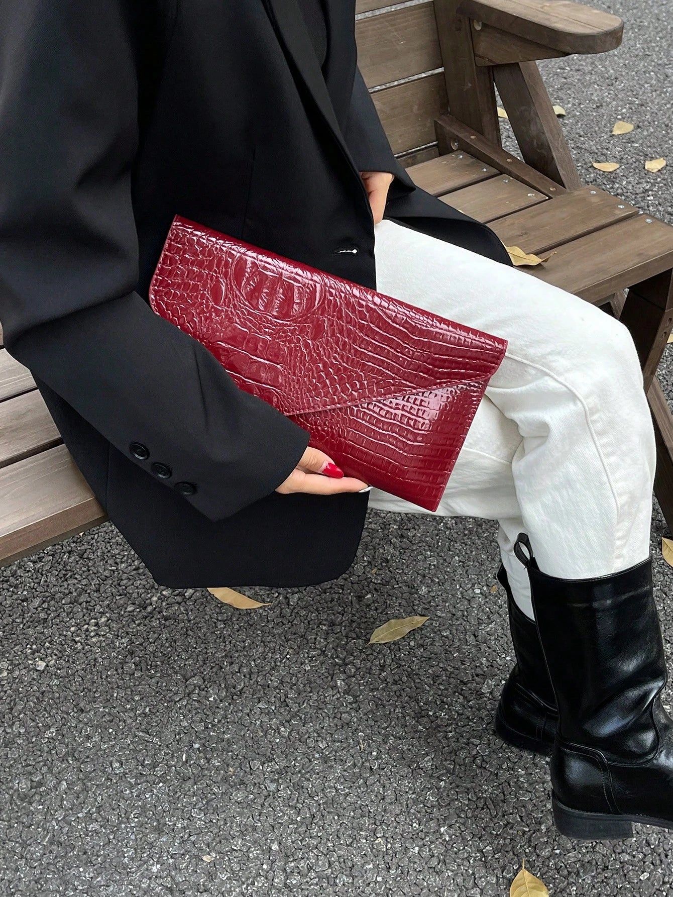 Crocodile Print, Snake Print, Solid Color, Minimalist, Fashionable, Casual PU Clutch, Envelope Bag, Fashionable Clutch Bags For Woman