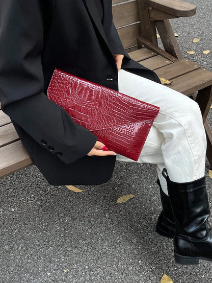 Crocodile Print, Snake Print, Solid Color, Minimalist, Fashionable, Casual PU Clutch, Envelope Bag, Fashionable Clutch Bags For Woman