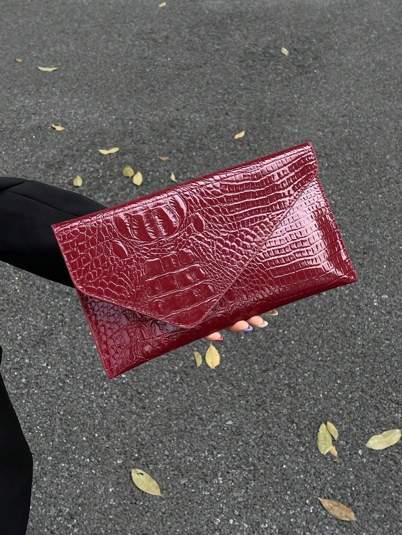 Crocodile Print, Snake Print, Solid Color, Minimalist, Fashionable, Casual PU Clutch, Envelope Bag, Fashionable Clutch Bags For Woman