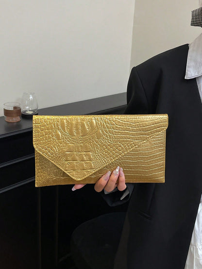Crocodile Print, Snake Print, Solid Color, Minimalist, Fashionable, Casual PU Clutch, Envelope Bag, Fashionable Clutch Bags For Woman