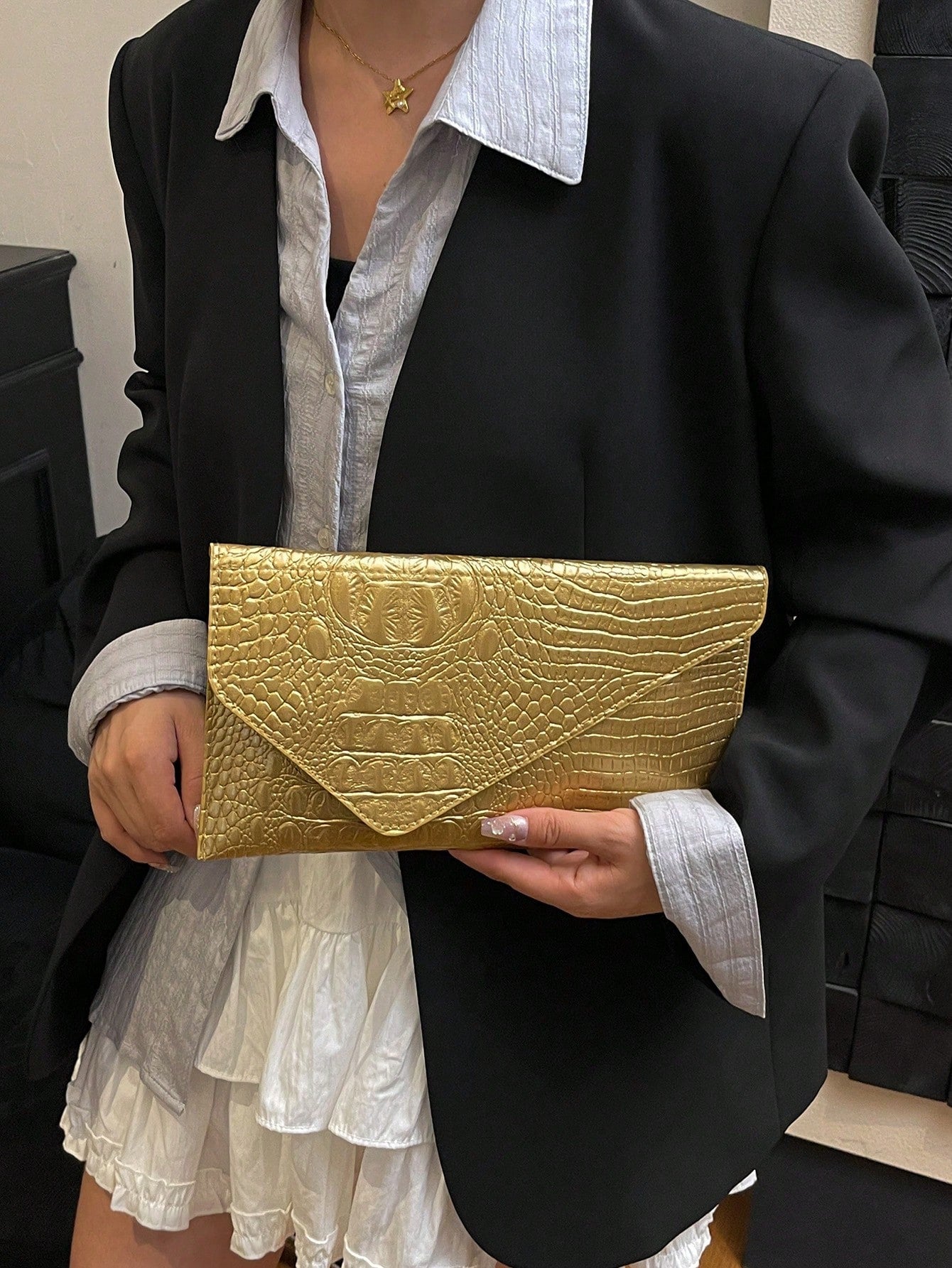 Crocodile Print, Snake Print, Solid Color, Minimalist, Fashionable, Casual PU Clutch, Envelope Bag, Fashionable Clutch Bags For Woman