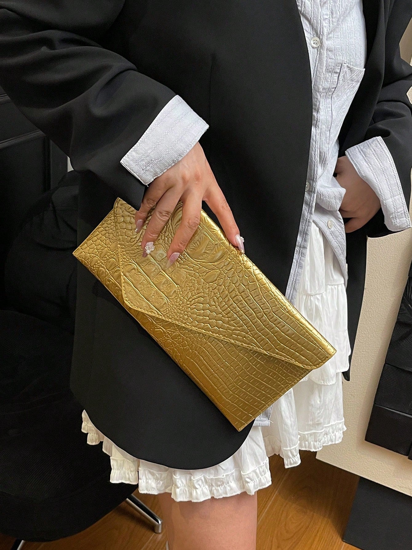 Crocodile Print, Snake Print, Solid Color, Minimalist, Fashionable, Casual PU Clutch, Envelope Bag, Fashionable Clutch Bags For Woman