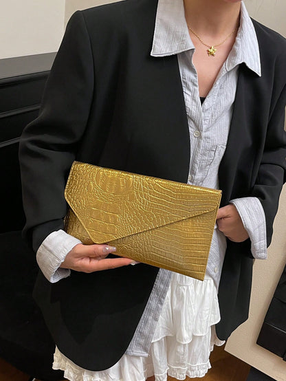 Crocodile Print, Snake Print, Solid Color, Minimalist, Fashionable, Casual PU Clutch, Envelope Bag, Fashionable Clutch Bags For Woman
