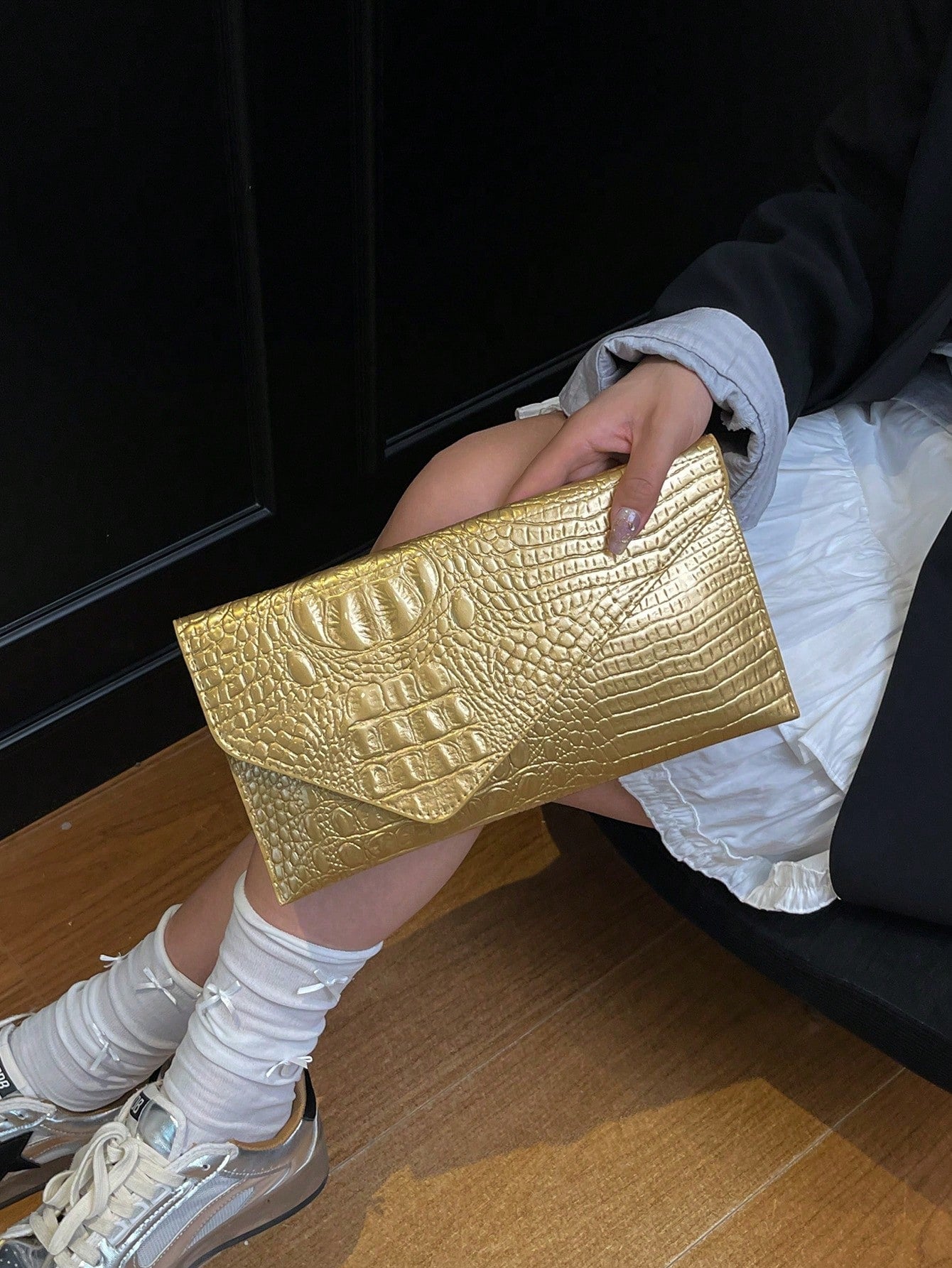 Crocodile Print, Snake Print, Solid Color, Minimalist, Fashionable, Casual PU Clutch, Envelope Bag, Fashionable Clutch Bags For Woman