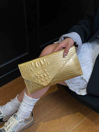 Crocodile Print, Snake Print, Solid Color, Minimalist, Fashionable, Casual PU Clutch, Envelope Bag, Fashionable Clutch Bags For Woman