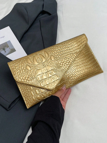 Crocodile Print, Snake Print, Solid Color, Minimalist, Fashionable, Casual PU Clutch, Envelope Bag, Fashionable Clutch Bags For Woman
