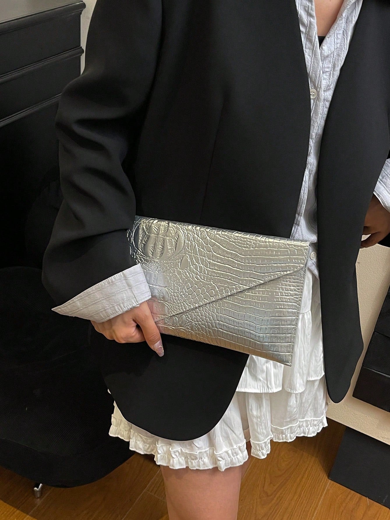 Crocodile Print, Snake Print, Solid Color, Minimalist, Fashionable, Casual PU Clutch, Envelope Bag, Fashionable Clutch Bags For Woman