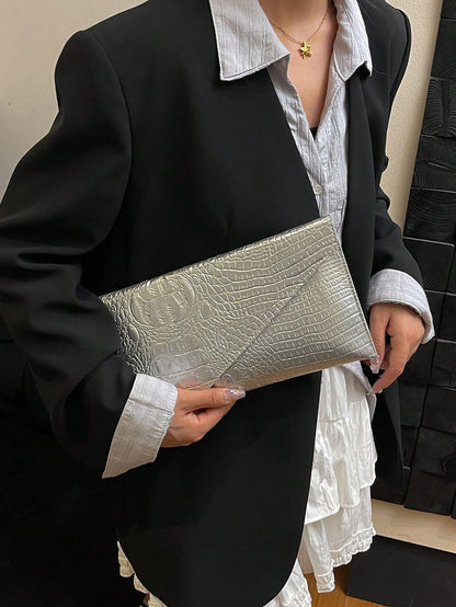 Crocodile Print, Snake Print, Solid Color, Minimalist, Fashionable, Casual PU Clutch, Envelope Bag, Fashionable Clutch Bags For Woman