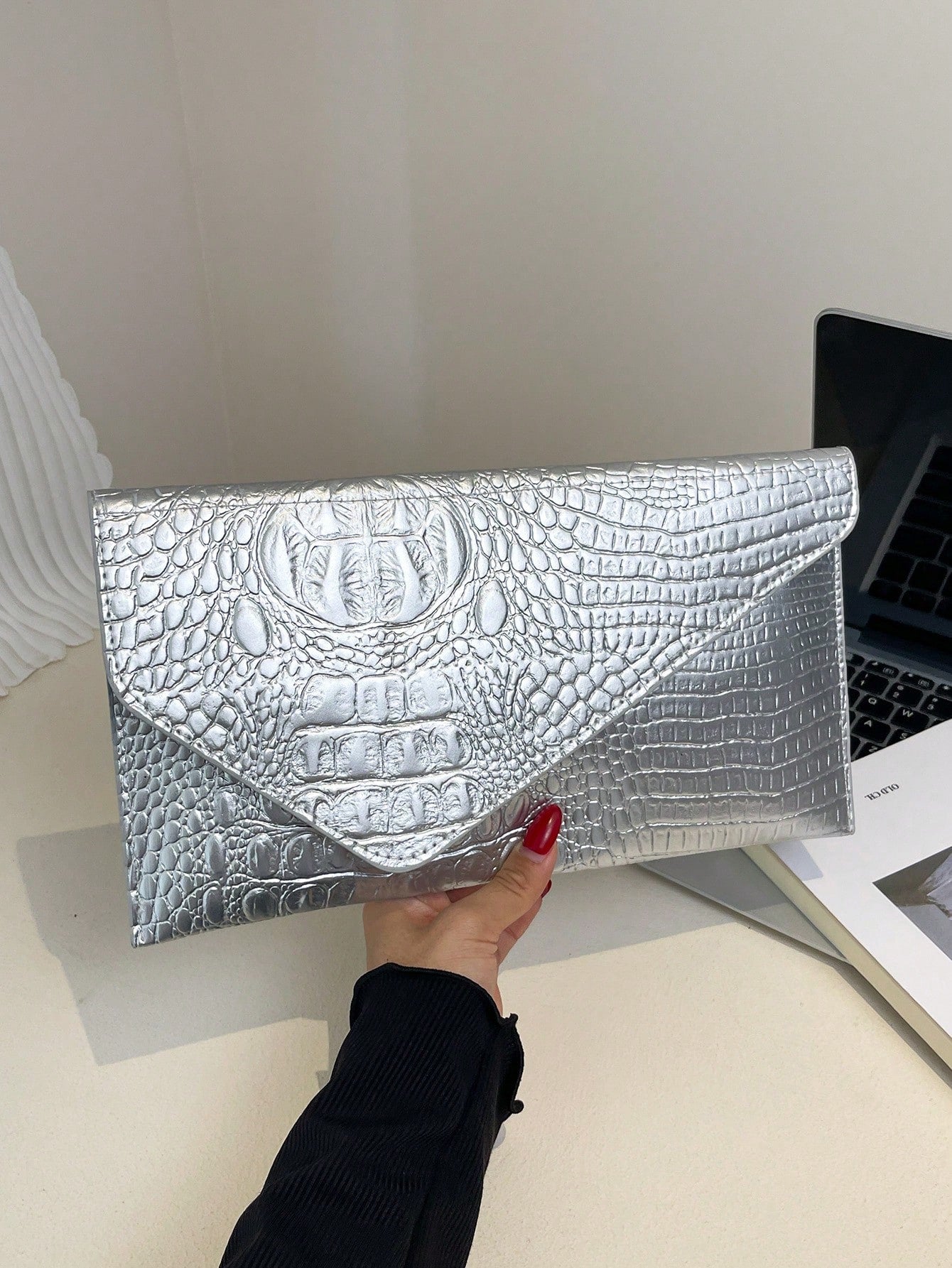 Crocodile Print, Snake Print, Solid Color, Minimalist, Fashionable, Casual PU Clutch, Envelope Bag, Fashionable Clutch Bags For Woman