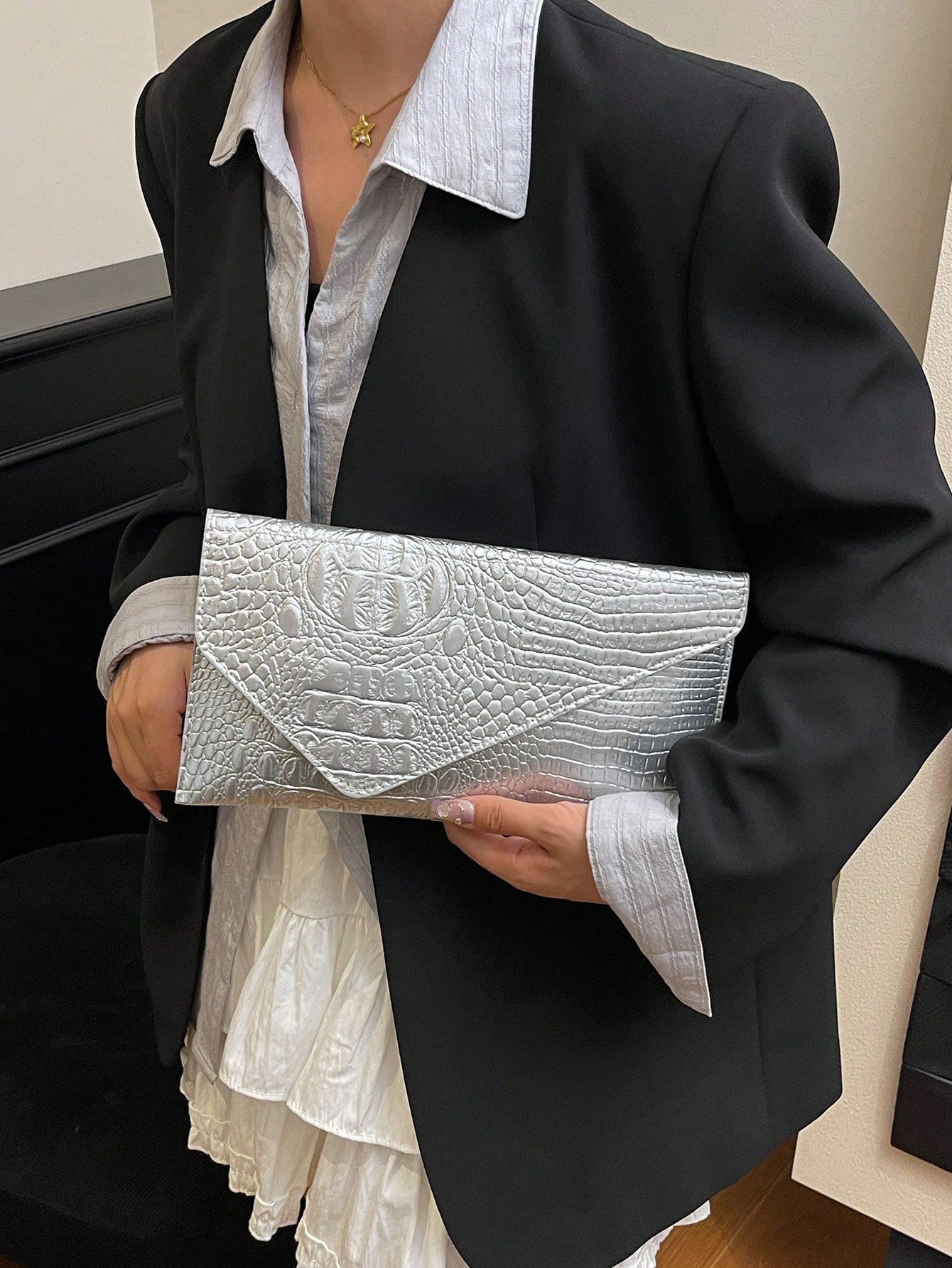 Crocodile Print, Snake Print, Solid Color, Minimalist, Fashionable, Casual PU Clutch, Envelope Bag, Fashionable Clutch Bags For Woman