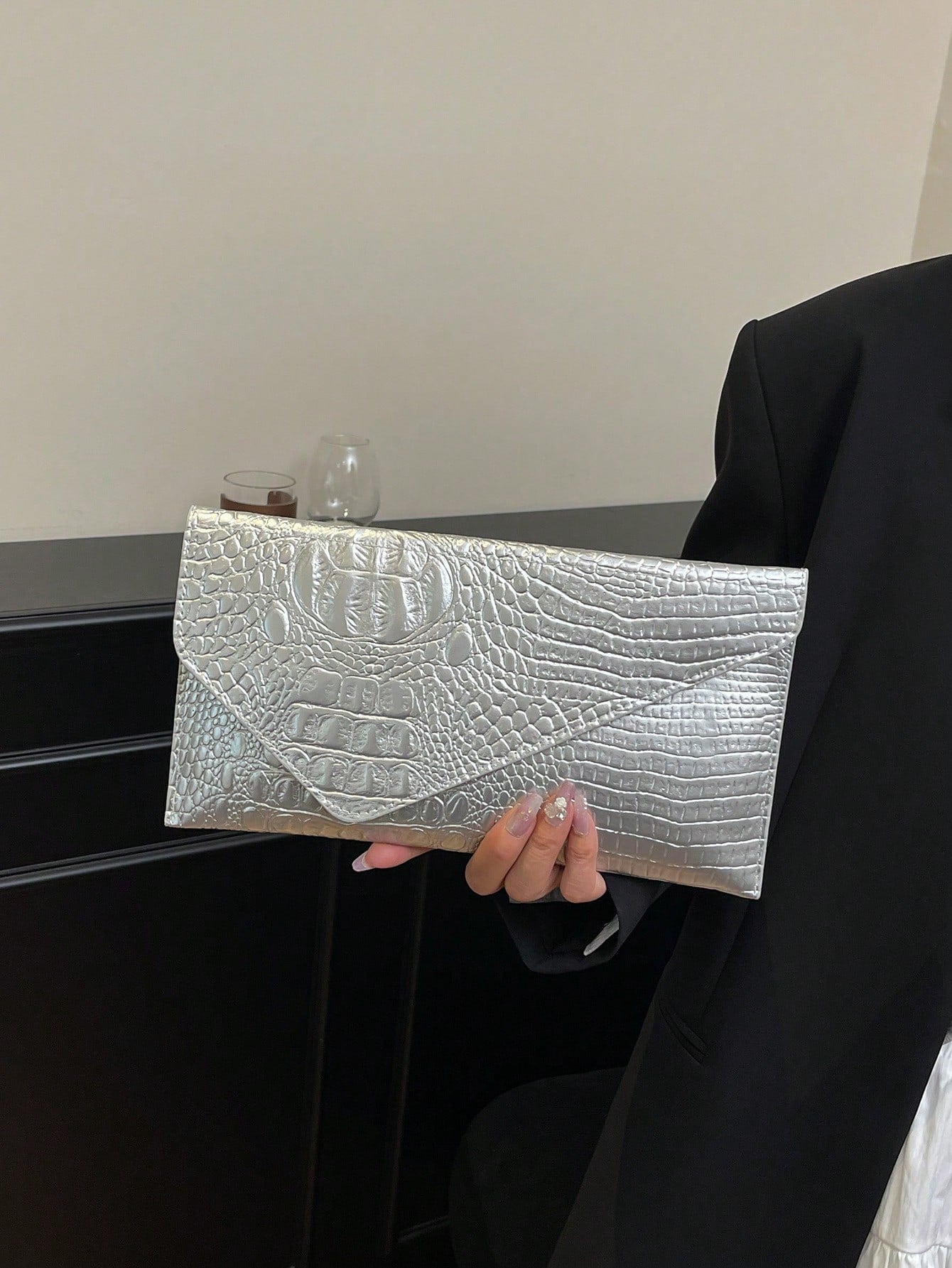 Crocodile Print, Snake Print, Solid Color, Minimalist, Fashionable, Casual PU Clutch, Envelope Bag, Fashionable Clutch Bags For Woman