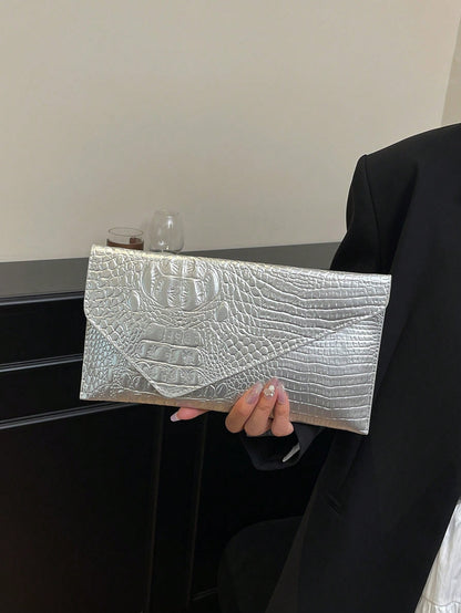 Crocodile Print, Snake Print, Solid Color, Minimalist, Fashionable, Casual PU Clutch, Envelope Bag, Fashionable Clutch Bags For Woman