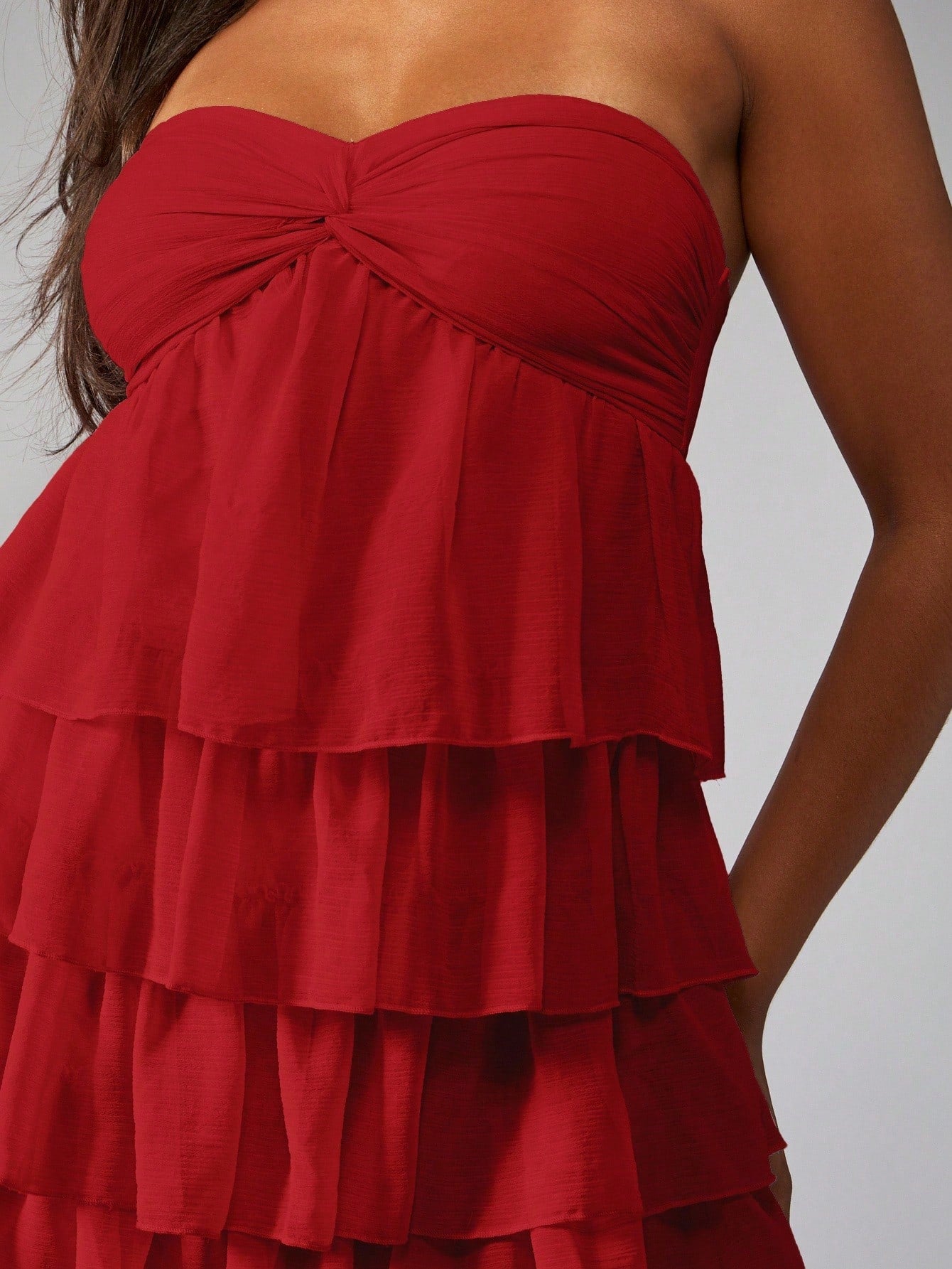 MISSGUIDED Strapless Mini Dress Tiered Ruffle Party Cocktail Wedding Guest Bridesmaid Twist Front Empire Waist