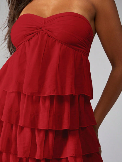 MISSGUIDED Strapless Mini Dress Tiered Ruffle Party Cocktail Wedding Guest Bridesmaid Twist Front Empire Waist